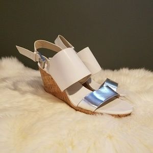 Calvin Klein White & Silver Modern Wedges